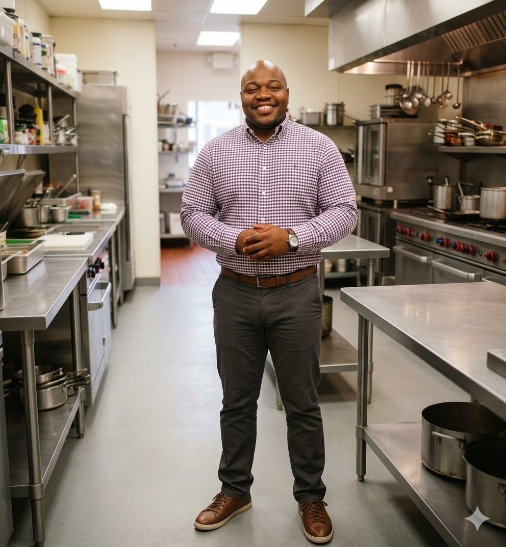 Kareem Pearson, Founder and Principal Consultant, standing in a commercial kitchen